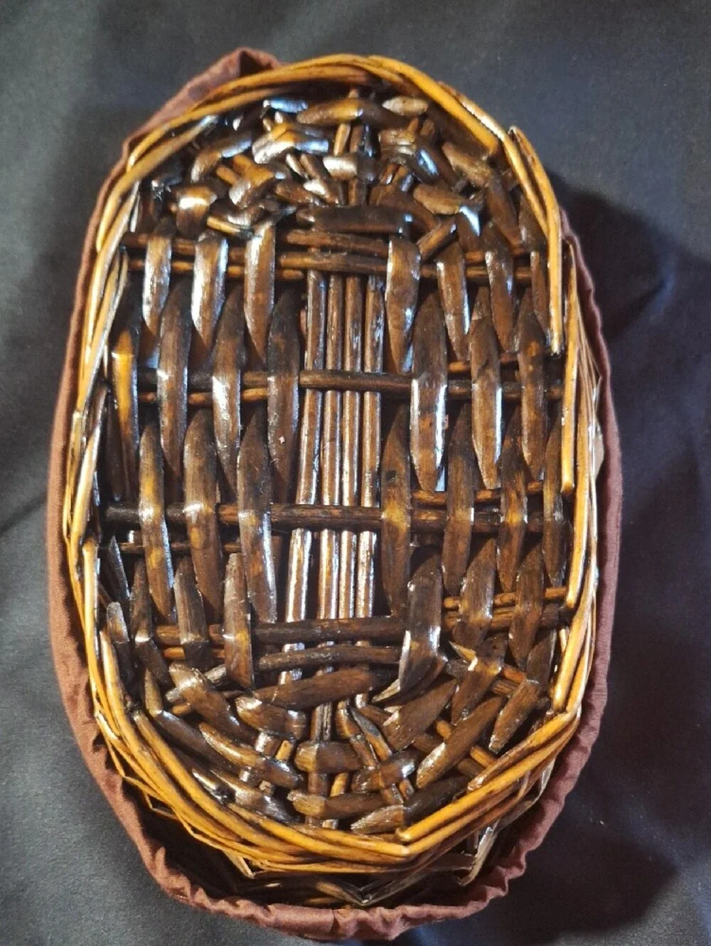 Brown Wicker Lined Bread Basket